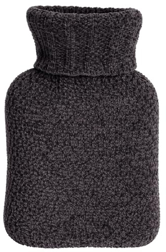 MIJOMA Varmvattenflaska 0,5 l med mjukt stickat överdrag – liten gummivarmvattenflaska med chenille-fodral – perfekt för mage, rygg och barn – naturlig värme för hem och på språng (mörkgrå)