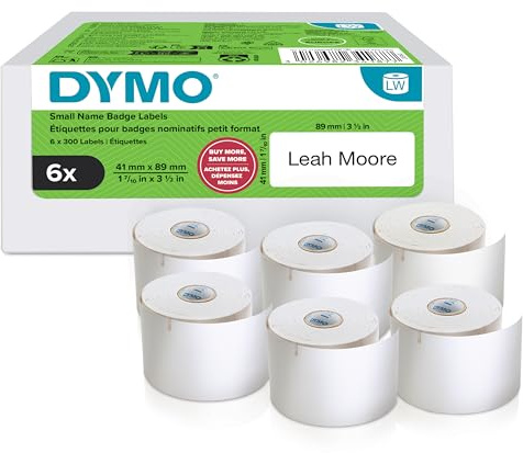 Dymo Authentic LabelWriter Small Name Badge Labels | 41 mm x 89 mm | Self-Adhesive | 12 Rolls of 300 Easy-Peel Labels (3,600 Count) | for LabelWriter Label Makers | Made in Europe