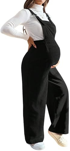 DOTBUY-SHOP Salopette Premaman Donna Elegante Velluto Coste Moda Tuta Premaman Donna Pantaloni Larghi Lunghi Comoda Jumpsuit Playsuit Overall Gamba Larga Casual per maternità (Nero,M)