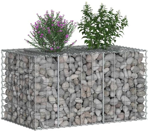 vidaXL Cama elevada de gavión Plateado 100x60x55 cm, Jardín, Plantador de Privacidad Duradero, Divisor de Patio Rectangular, Paneles de Cerca para Exteriores