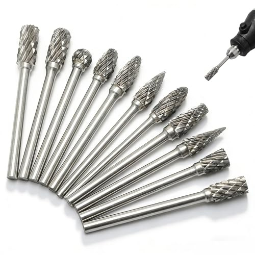 JIXLOUR - Juego de fresas de metal, madera y fresa de fresadora 6 mm, 10 piezas, punta de 1/8 pulgadas, accesorios compatibles con herramienta giratoria multifunción para fresadora de madera, grabado
