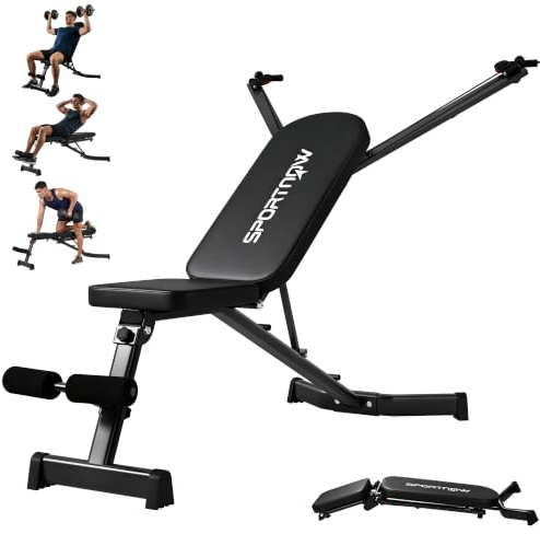 SPORTNOW Hantelbänk, vikbar träningsbänk med bensträckare, 300 kg belastning | 3-vägs ryggstöd, 3 motståndsnivåer, multifunktionell snedbänk, ryggtränare, helkroppsträning, hemmagym