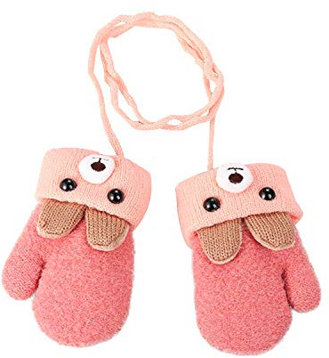 Kinder Winter Handschuhe Fäustlinge Baby Cartoon Fausthandschuh Halshandschuhe Dicke Doppelt Strickhandschuh mit Plüsch,0-3 Jahre alt, Spielen, Laufen, Skifahren Bedarf, Orange, Einheitsgröße