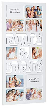 Relaxdays Cornice 10 foto, Porta Fotografie Family & Friends, Collage Multifoto, HxLxP: 74,5 x 35 x 2 cm, Bianco