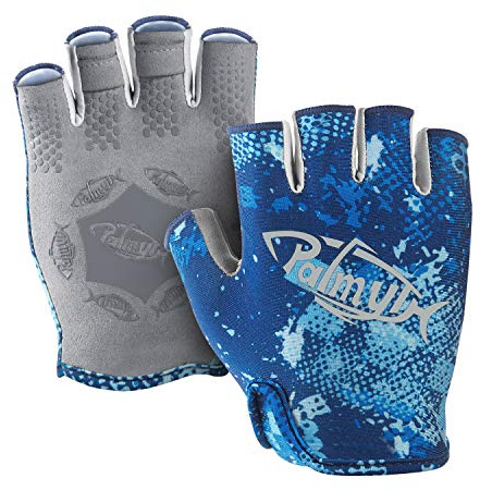Palmyth Stubby UV Fishing Gloves Sun Protection Fingerless Glove Men Women UPF 50+ SPF for Kayaking, Paddling, Canoeing, Rowing, Driving (Blue Camo, X-Large)