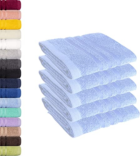 Lavea® 5er Set Gästehandtücher 30x50 cm – Weiche und Saugstarke Gästetücher aus 100% Baumwolle, Frottierserie Elena – Waschbar und Strapazierfähig - Delphinblau