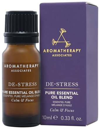Aromatherapy Associates De Stress - Miscela di oli essenziali puri, 10 ml, 100% naturale, schiarente incenso, camomilla selvatica calmante, messa a fuoco petitgrain, adatto per atomizzatore diffuso