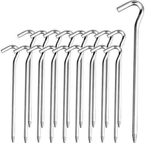 Tent Pegs - 18Pcs Aluminium Tent Stakes Pegs with Hook - 7’’ Hexagon Rod Stakes Nail Spike Garden Stakes Camping Pegs for Pitching Camping Tent, Canopies