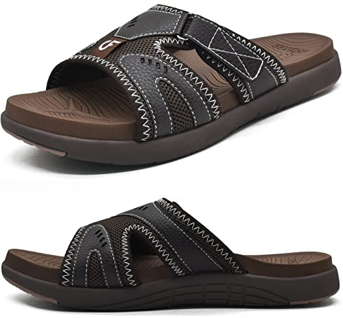 COFACE Mens Sport Recovery Sandals Plantar Fasciitis Soft Cushion Lightweight Arch Support Orthotic Slides for Men Brown Size 12