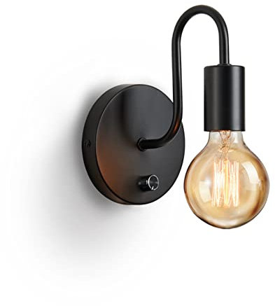 Lightess Applique Murale avec Interrupteur Dimmable, Lampe Murale Intérieure Industrielle Vintage Noir Fer E27 Luminaires Intérieur Chambre Salon Couloir