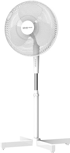 Megashopitalia Ventilatore a Piantana 45 Watt Metallo ABS 3 Pale 3 Velocità Diametro 40 Oscillazione Inclinazione Altezza Regolabile (Bianco)