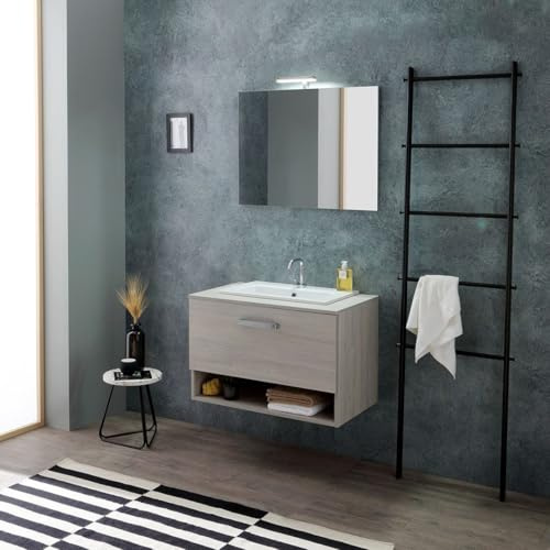 Kiamami Valentina - Arredo bagno 80cm sospeso con lavabo soprapiano e specchio Lotto