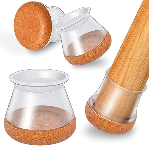 OCONDA 24 Stück Stuhlbeinkappen, Klare Schutzkappen für Stuhlbeine Mit Filz,Filzgleiter, Silikon Schutzkappen für Stuhlbeine Schräge, Stühle für Verschleißfeste Stuhlbeinschoner, M Fit:20.1-30mm