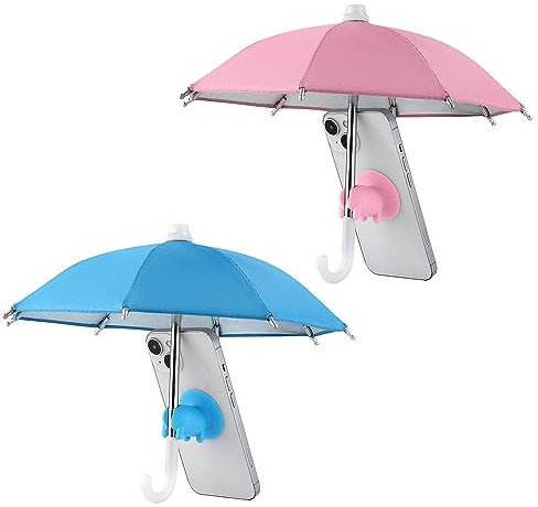 NQEUEPN 2pcs Cell Phone Umbrella, Glare Blocking Phone Shade Multifunctional Phone Umbrella with Piggy Suction Cup Cute Pig Phone Holder Sun Shade Cover (Pink, Blue)