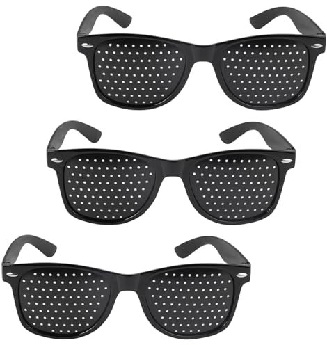 TESSTSY Lunettes Sténopéïques, 3 pièces Sténopé Lunettes, avec des Branches Pliables, Mode Petit Trou Lunettes, Lunettes de Repos Unisexes à Trous Noir