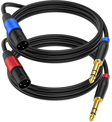 Jozzai Male XLR to 1/4 Inch (6.35mm) TRS Mono Jack Microphone Cable,(2Pack, 3.3 FT) Balanced 3 Pin XLR Male to Quarter inch TRS Plug Mic Cord for Dynamic Microphone