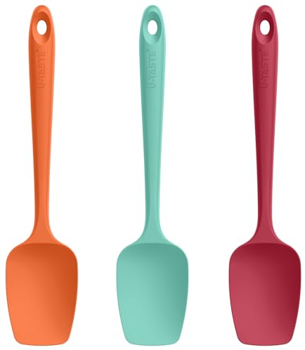 U-Taste Cucchiaio Spatola Silicone Set 3: 315℃ Resistenza al Calore Leccapentola in Gomma Flessibile senza BPA, per Cucinare Raschiare Mescolare, Utensili da Cucina (Colorato)