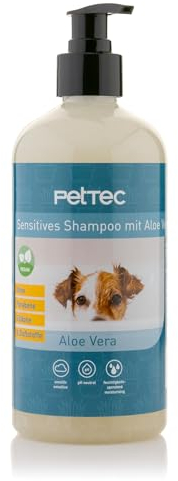 PetTec® - Hundeshampoo sensitiv mit Aloe Vera 500ml Pumpflasche - pH neutrales (7) & rückfettendes Shampoo für alle Hunderassen - Fellpflege Hund Paraben-, Silikon- & Duftstofffrei - Dog shampoo vegan