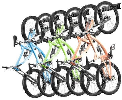 VEVOR Support de rangement pour vélo, 1625,6 mm, 6 porte-vélos et 5 crochets pour casques, organisateur de maison et de garage, charge 136 kg, support mural réglable pour différentes tailles de vélo