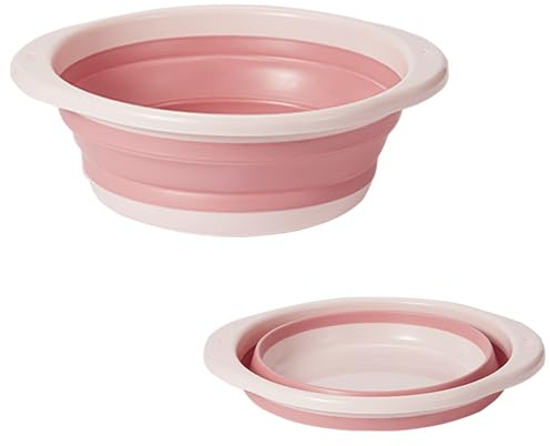 Collapsible Washing Up Bowl, Portable Folding Hand Wash Basin, Multipurpose Outdoor Travel Basin, Washing Up Bowl, Silicone Bowl Tub for Travel Camping Caravans Baby & Adult Wash (Pink White, Medium)