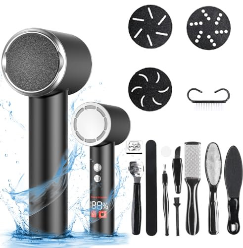 PKBD Electric Foot File for Hard Skin Remover Pedicure Sets for Feet Kit Callus Remover,Super Powerful Motor, Water Proof, Magnetic Storage, Additional Pedicure Accessories Black