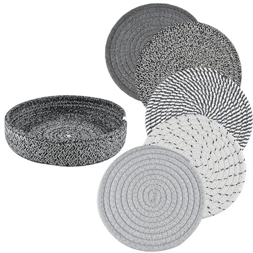 Geflochtene Topfuntersetzer Hitzebeständig,5 Stück Topf Untersetzer-Set,Tischset Rund