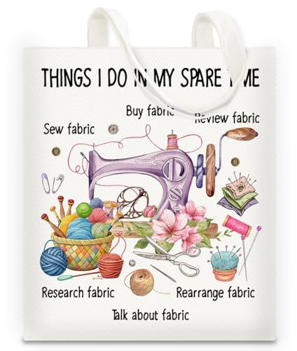 RNYJJ Sewing Gifts for Women Sewing Lovers Tote Bag Funny Quilting Sewing Canvas Tote Bag for Seamstress Mom Grandma Sew Machine Themed Gift, Things I Do in My Spare Time Sewing