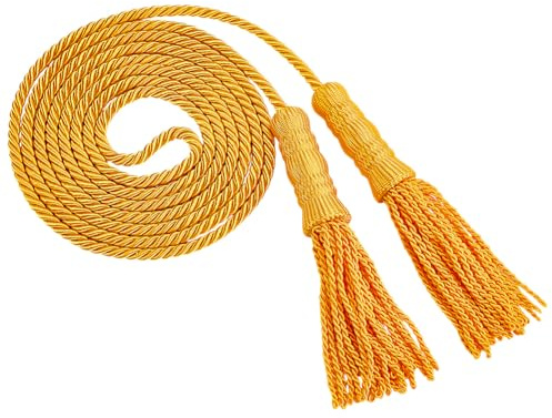 MAYJOYDIY Cordoncino intrecciato dorato, 2,76 m, con nappe, cordoncino decorativo intrecciato in poliestere e seta, per tende, drappeggio, per esterni, casa, interni