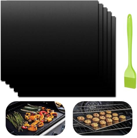 Large Oven Liners, 5 PCS Heavy Duty Teflon Oven Liners, BBQ Grill Mat, Non Stick Oven Liner for Fan Assisted Ovens Baking Mat Oven Protector Sheets Reusable 40 x 30 cm Black