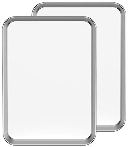 Estmoon Baking Tray Set of 2, Stainless Steel Oven Sheet Set 31.5 x 24.5x 2.5 cm, Non Stick Cookie Sheet for Baking and Roasting, Non Toxic and Dishwasher Safe, Silver