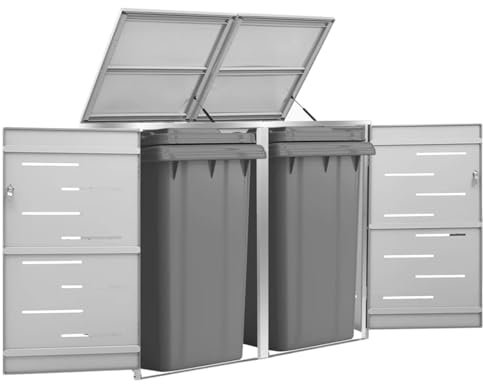 Tidyard Abri pour Deux poubelles 138x77,5x112,5 cm INOX, Poubelle Cache Conteneur avec Portes et Système de Verrouillage, Abri Range Déchets, Abri pour Poubelle à roulettes pour Jardin, Pelouse