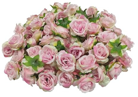 2.2''Artificial Satin Rose Flower Heads,80Pcs Silk Rose Heads Bulk,Pink Rose Artificial Flowers Bulk,Artificial Stemless Rose Flower Heads for DIY Crafts Bouquet (80, Pink)