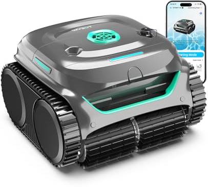 WYBOT C2 Limpiafondos Piscina, Robot Limpiafondos Piscina Inalámbrico 150㎡, Doble Filtración, 3 Motores, Succión Potente, Limpieza Paredes & Línea de Agua, 180 Min, App(Verde Grisáceo Verde)