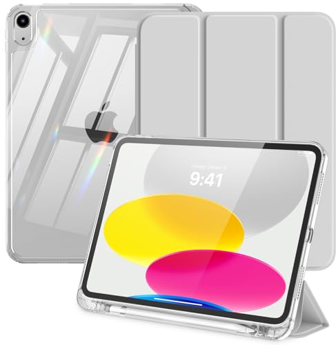 MoKo Custodia per iPad (A16) 11 Gen 11 Pollici (2025), Custodia per iPad 10 Gen (2022) con Portapenna Sinistro, Cover Sottile a Tre Ante per iPad-11 Pollici con Retro in TPU Trasparente, Argento