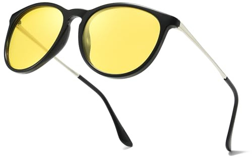 Myiaur Lunettes de conduite de nuit pour femme - Verres jaunes polarisés - Monture ronde - Pour conduite de nuit et pluie - Protection contre l'éblouissement