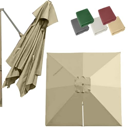8ft Square Cantilever Patio Umbrella Canopy 8 Ribs Offset Parasol Replacement Fabric, Pool Yard Parasol Replacement Cloth SunShade Cover(Khaki)