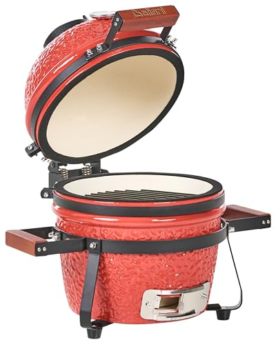 Barbacoa de carbón cerámica para exteriores con tapa y termómetro parrilla de cocción rojo Kamado