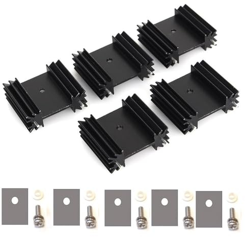 Easycargo To-220 Aluminium Heatsink, TO220 Heat Sink TO-247 Insulator Screws Mounting Kit for Cooling MOSFET SCR Power Voltage Regulator ICS 30mmx34mmx12mm (Anodized Black 5-Pack)