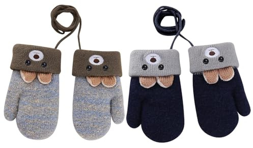MLPKOI 2 Pares Guantes Térmicos para Bebés, Manoplas Bebe, Guantes de Punto de Invierno, Gguantes de Animales para Colgar en el Cuello, Cumpleaños y Navidad, Gguantes Niño para Niños de 1 a 4 Años