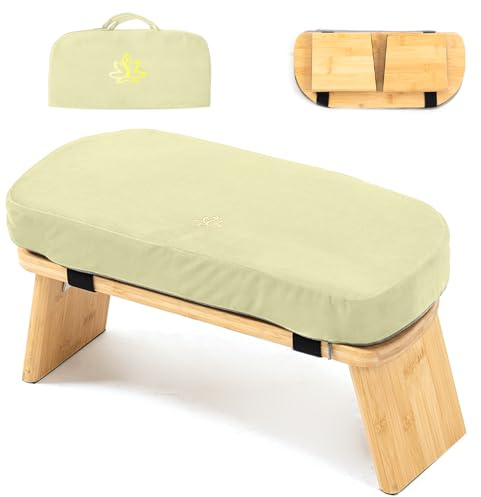 Estleys Bamboo Meditation Bench, Foldable Prayer Stool (Beige-Bag) | Meditation Kneeling Bench, Seiza Prayer Bench, Prayer Bench with Meditation Cushion, Kneeling Prayer Stool for Home