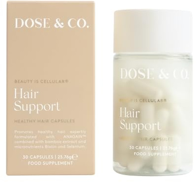 Dose & Co Biotin Hair Support Capsules 30 Vegan | AnaGain™ + Bamboo Extract, Vitamins E & B6, Selenium | Supports Healthy Hair Growth, Strength & Helps Reduce Shedding | Daily Hair Supplement