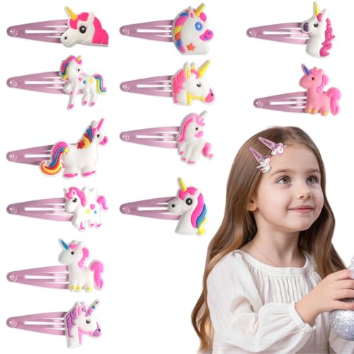 THQAE 12 Pezzi Fermagli per Capelli Bambini, Unicorno Barrettes Glitter per Ragazze