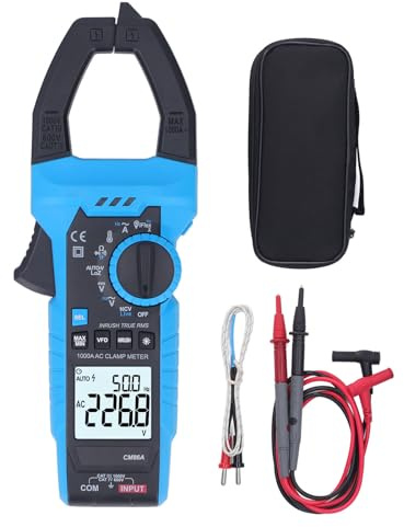 Fafeicy Pinza Amperimétrica Digital con Pantalla LCD Retroiluminada, Mide Resistencia de Voltaje de Corriente CA CC y Temperatura para Electricistas