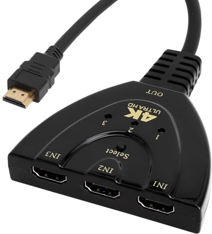 TNSLAND Sdoppiatore HDMI Bidirezionale 4K 3 Ingressi 1 Uscita con Pulsante Manuale, HDMI 3 in 1 UHD con Cavo Integrato 55 cm, Compatibile con TV PS5 PS4 PS3 Xbox PC Lettore Blu-Ray DVD, Chiaro Liscio