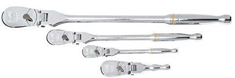GEARWRENCH 4 Piece 1/4, 3/8 & 1/2 Drive 90 Tooth Full Polish Flex-Head Ratchet Set - 81230T, Multicolored