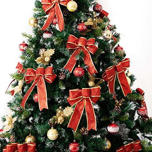 Giga Gud 12 Pieces Glitter Christmas Bows Christmas Wreath Bow Christmas Tree Ornaments Bows for Christmas Party Decoration (Gold & Red New)