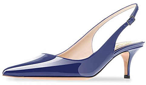 Lutalica W Escarpins à bout pointu et bride arrière en cuir verni pour femme, bleu, 35.5 EU