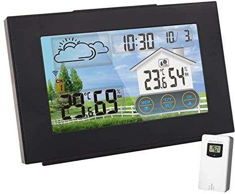 Stazione Meteorologica Wireless con Sensore Esterno Interno, Termometro Digitale, Igrometro, Previsioni di Tempo, Touch Control LCD Stazione Meteo, Tempo Data, Camera da Letto Ufficio