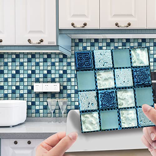 ZAHHYG Tile Stickers Duck Egg Blue Mosaic Stick on Tiles PVC Self Adhesive Wall Tiles Waterproof Bathroom Tile Stickers Oil Proof Kitchen Tile Stickers DIY Peel and Stick Floor Tiles10 PC(15x15cm)