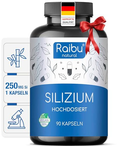 Silicium Organique Raibu - 667mg - 90 gélules pour 3 mois - 100% naturel, extrait de bambou - Sans additifs, testé en laboratoire, vegan - Raibu